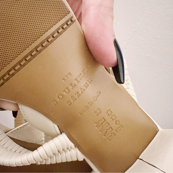 Sezane High Arielle Sandals Ecru Ivory Leather Brass Buckle Heels - Picture 4 of 8